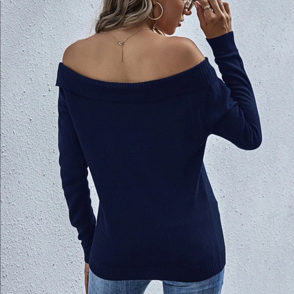 Foldover off the shoulder boho knit sweater black - Picture 4 of 4